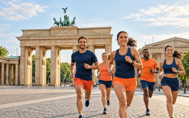 Running illustration for Berlin: adult runners in a destination setting; not the featured race edition or its course.