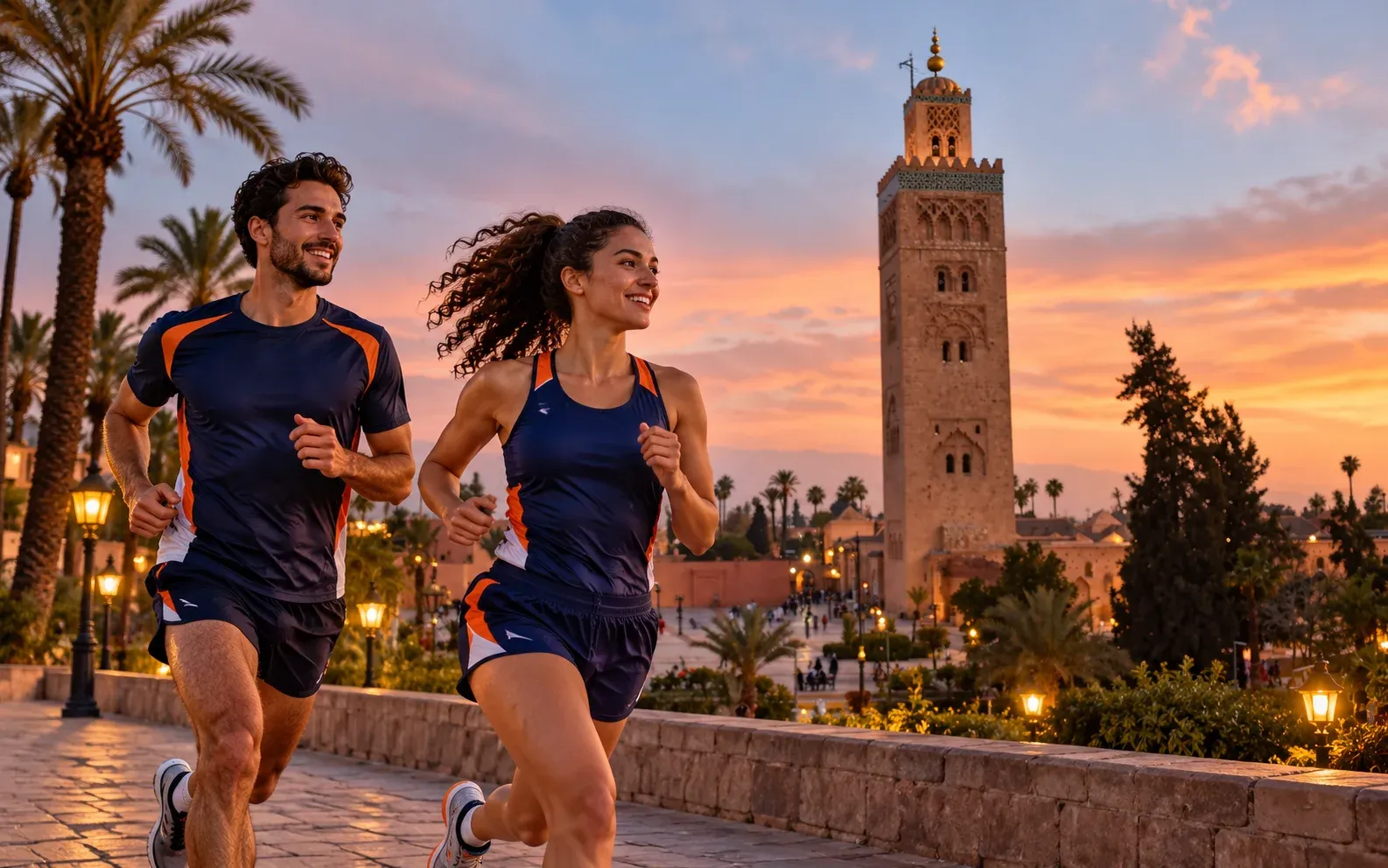 Running illustration for Marrakech: adult runners in a destination setting; not the featured race edition or its course.