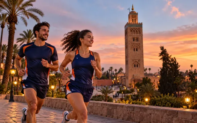 Running illustration for Marrakech: adult runners in a destination setting; not the featured race edition or its course.