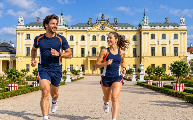 Running illustration for Białystok: adult runners in a destination setting; not the featured race edition or its course.