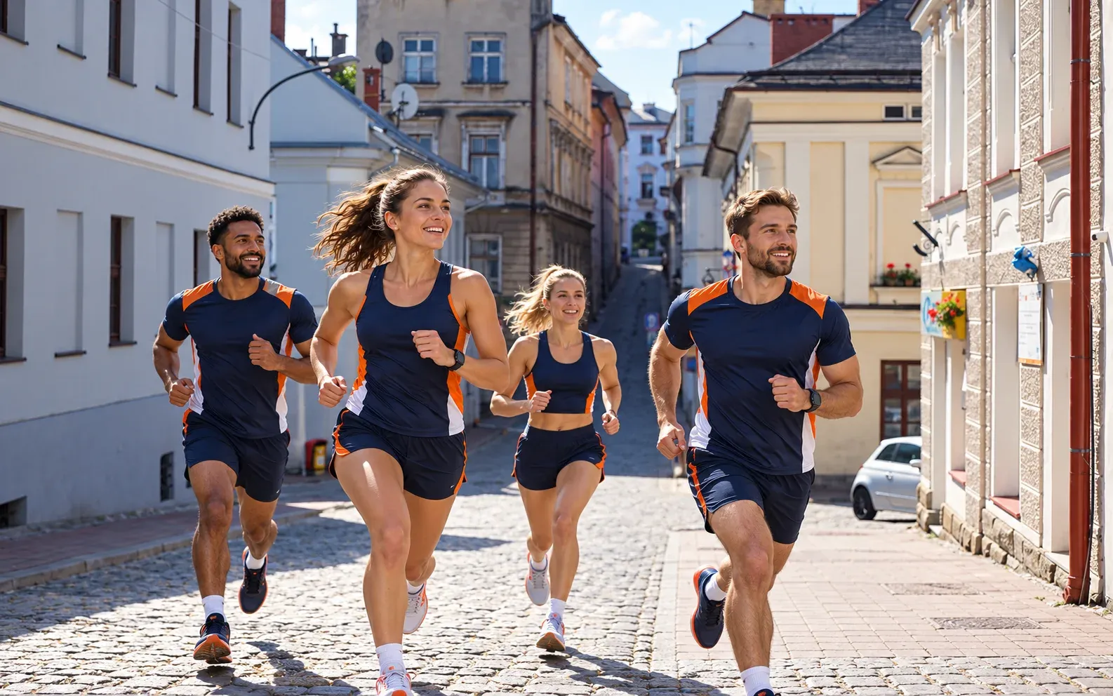 Running illustration for Bielsko-Biała: adult runners in a destination setting; not the featured race edition or its course.