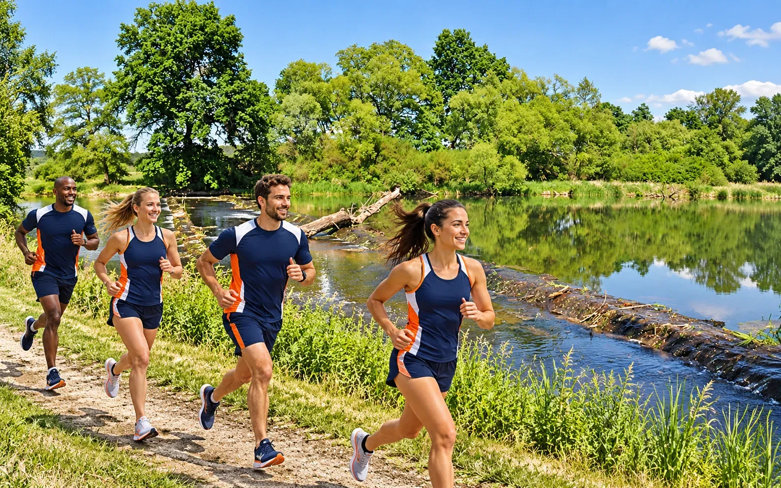 Running illustration for Bobrowice: adult runners in a destination setting; not the featured race edition or its course.
