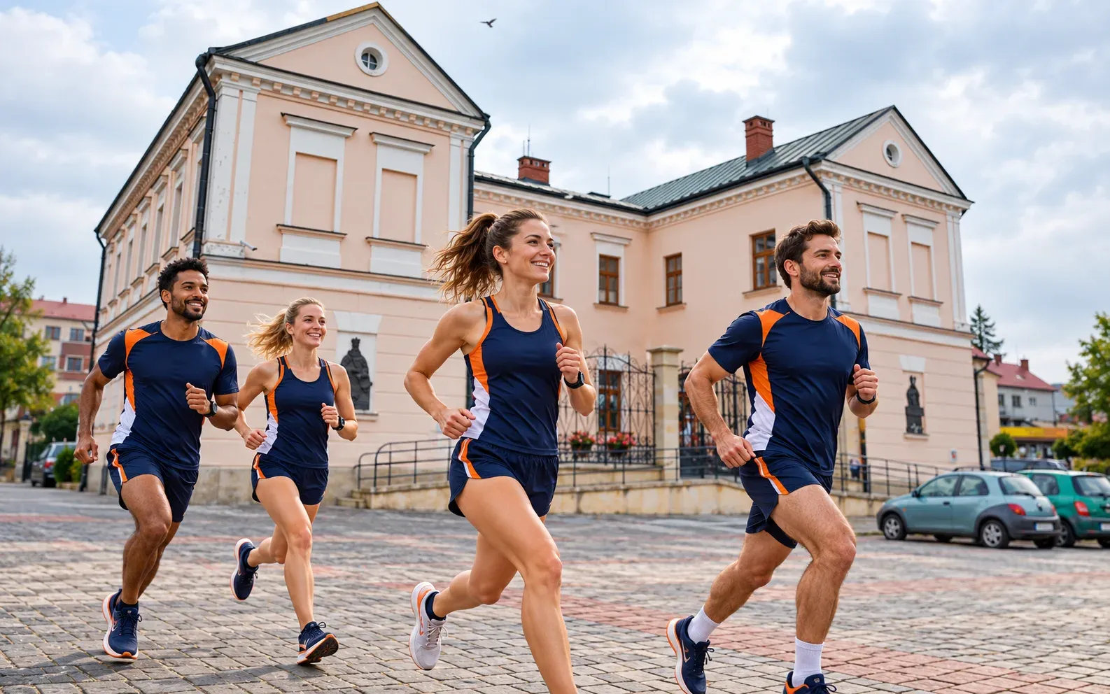 Running illustration for Burzyn: adult runners in a destination setting; not the featured race edition or its course.