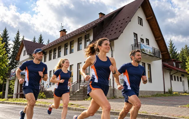 Running illustration for Cisna: adult runners in a destination setting; not the featured race edition or its course.