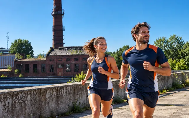 Running illustration for Częstochowa: adult runners in a destination setting; not the featured race edition or its course.
