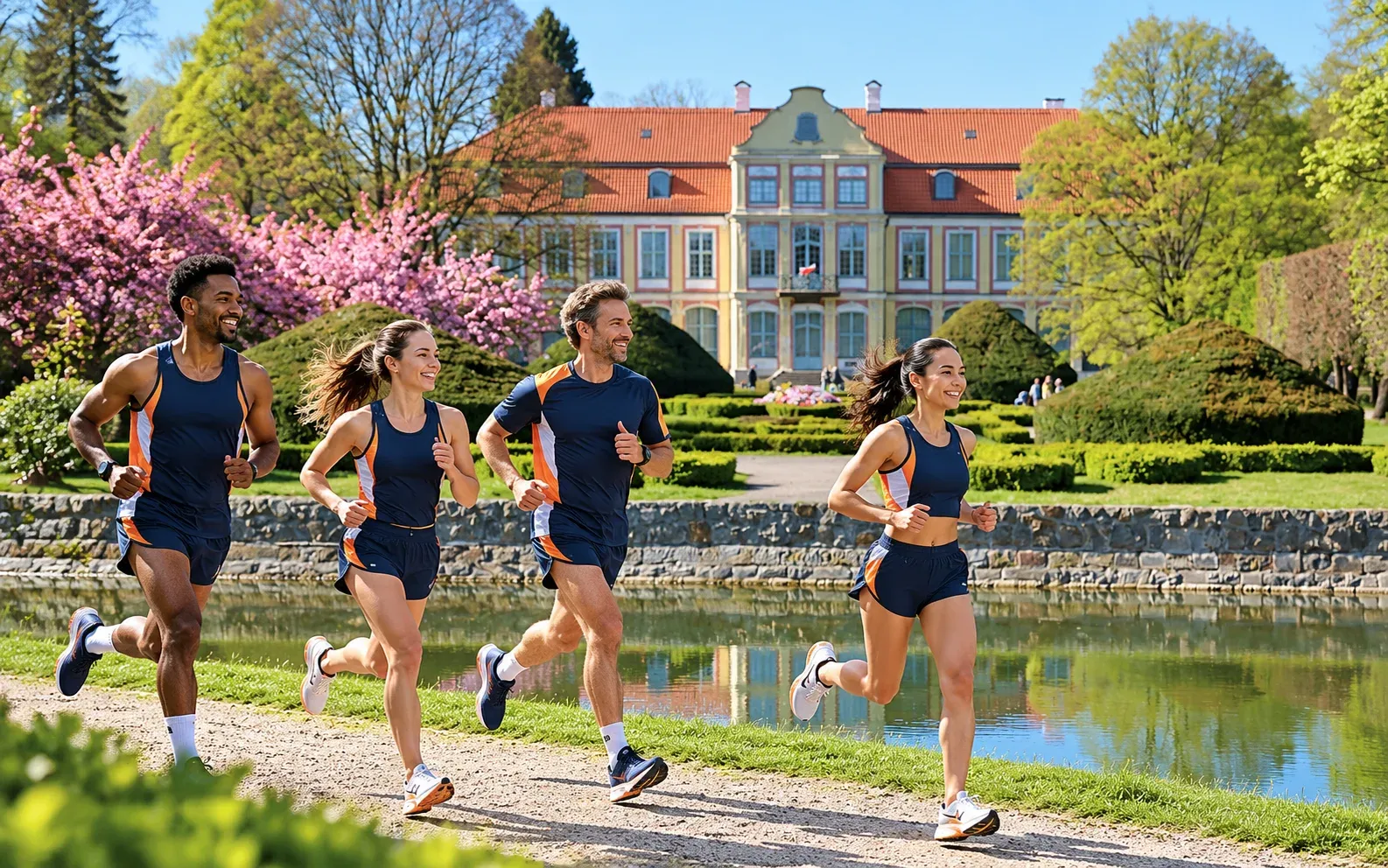 Running illustration for Gdańsk: adult runners in a destination setting; not the featured race edition or its course.