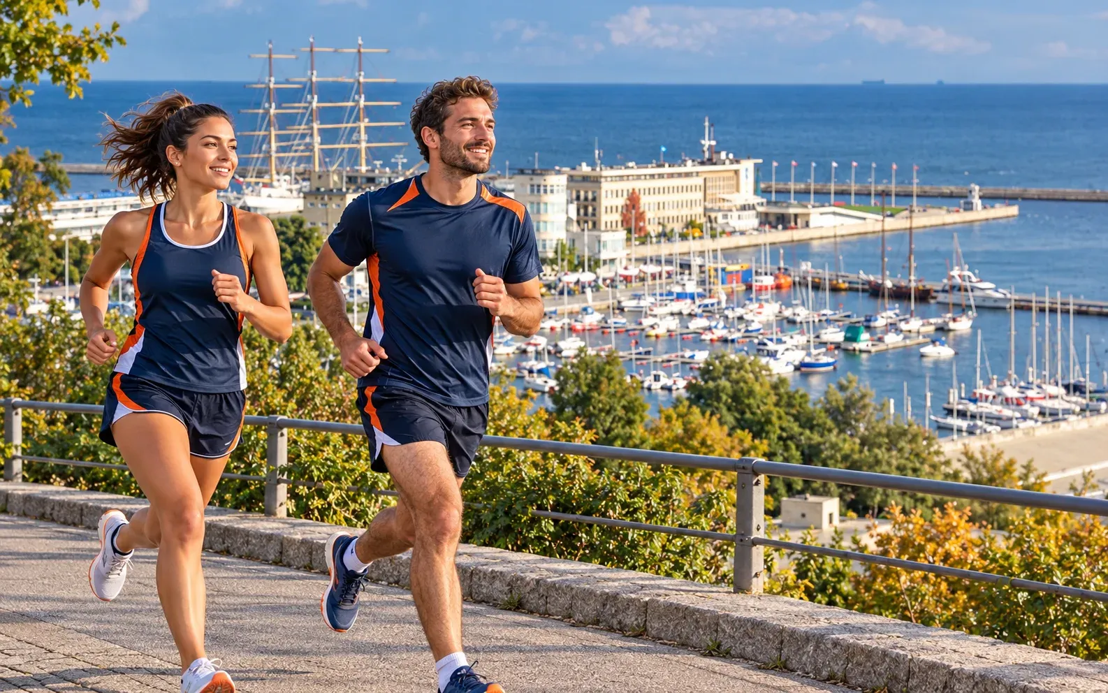 Running illustration for Gdynia: adult runners in a destination setting; not the featured race edition or its course.