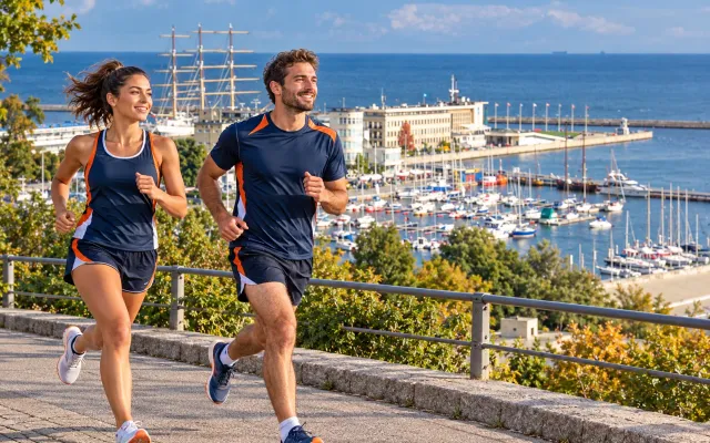 Running illustration for Gdynia: adult runners in a destination setting; not the featured race edition or its course.