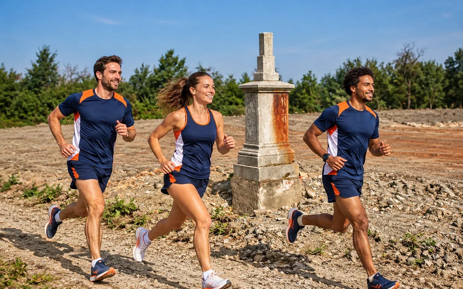 Running illustration for Głuchołazy: adult runners in a destination setting; not the featured race edition or its course.