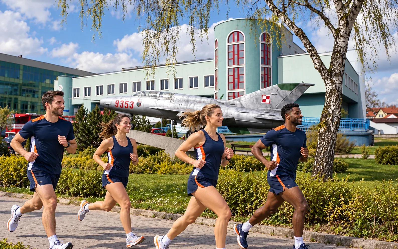 Running illustration for Goleniów: adult runners in a destination setting; not the featured race edition or its course.