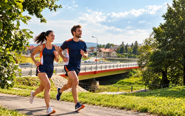 Running illustration for Gorlice: adult runners in a destination setting; not the featured race edition or its course.