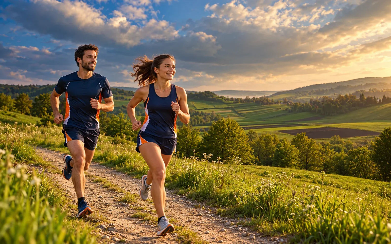 Running illustration for Huwniki: adult runners in a destination setting; not the featured race edition or its course.