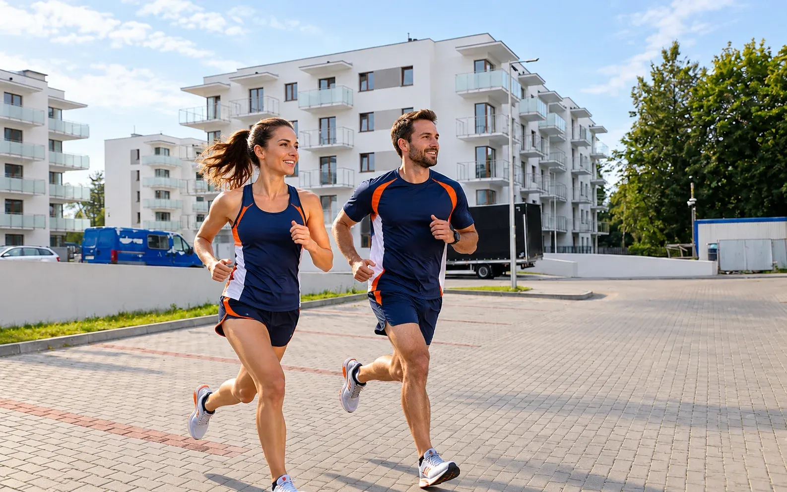 Running illustration for Iława: adult runners in a destination setting; not the featured race edition or its course.