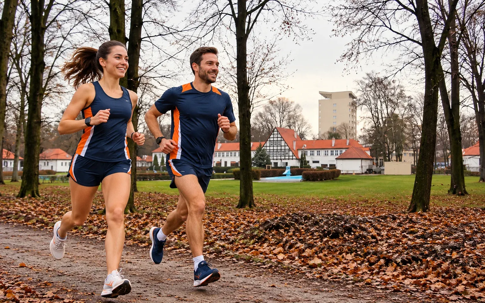 Running illustration for Inowrocław: adult runners in a destination setting; not the featured race edition or its course.