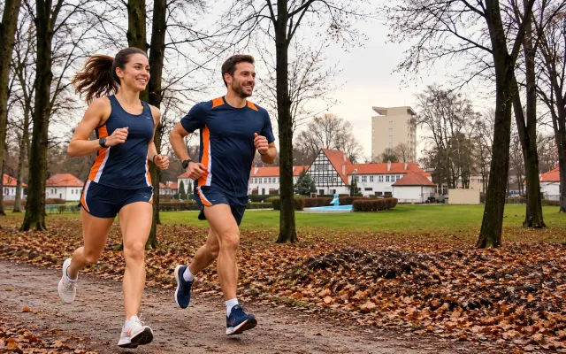 Running illustration for Inowrocław: adult runners in a destination setting; not the featured race edition or its course.