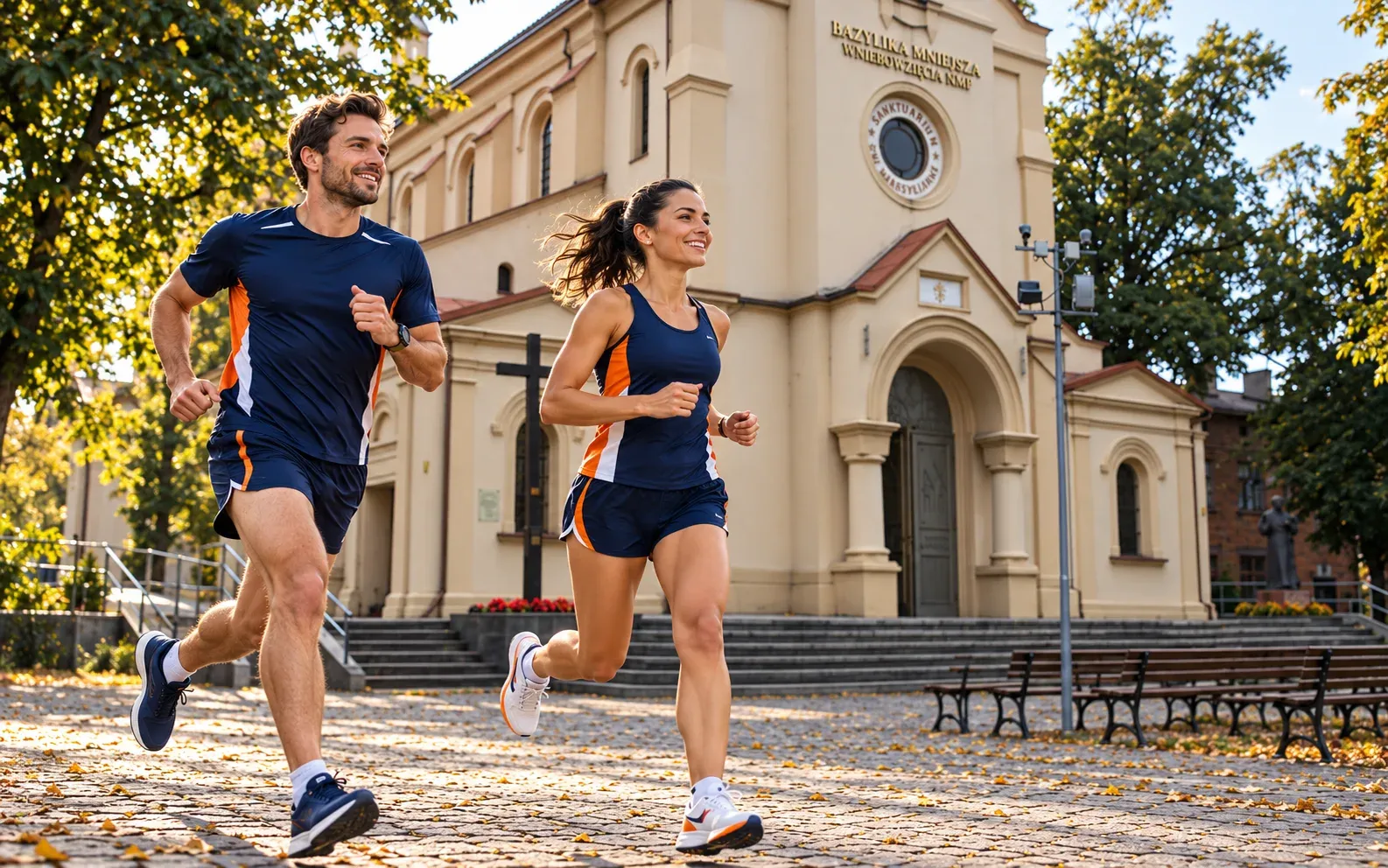 Running illustration for Janiszewice, Zduńska Wola: adult runners in a destination setting; not the featured race edition or its course.