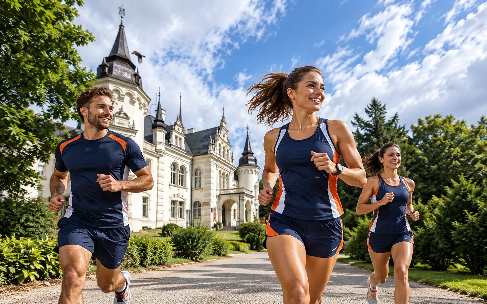 Running illustration for Jelcz-Laskowice: adult runners in a destination setting; not the featured race edition or its course.