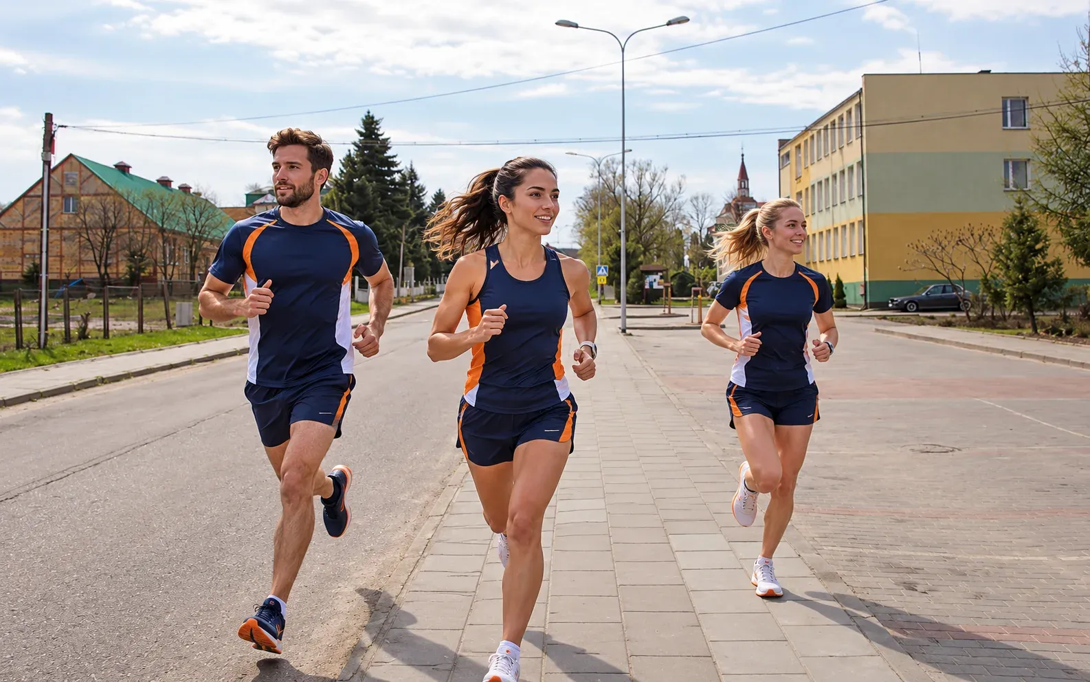 Running illustration for Juchnowiec Dolny: adult runners in a destination setting; not the featured race edition or its course.