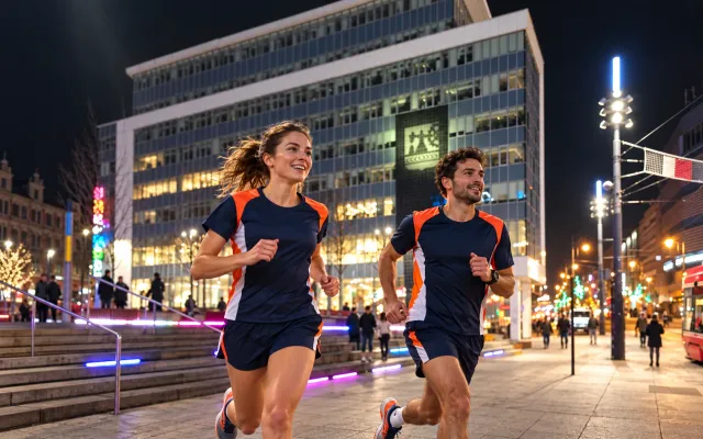 Running illustration for Katowice: adult runners in a destination setting; not the featured race edition or its course.