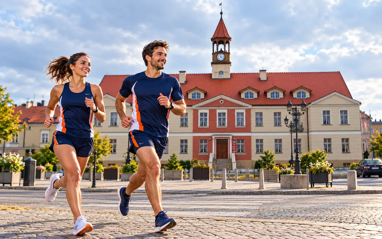Running illustration for Kępno: adult runners in a destination setting; not the featured race edition or its course.