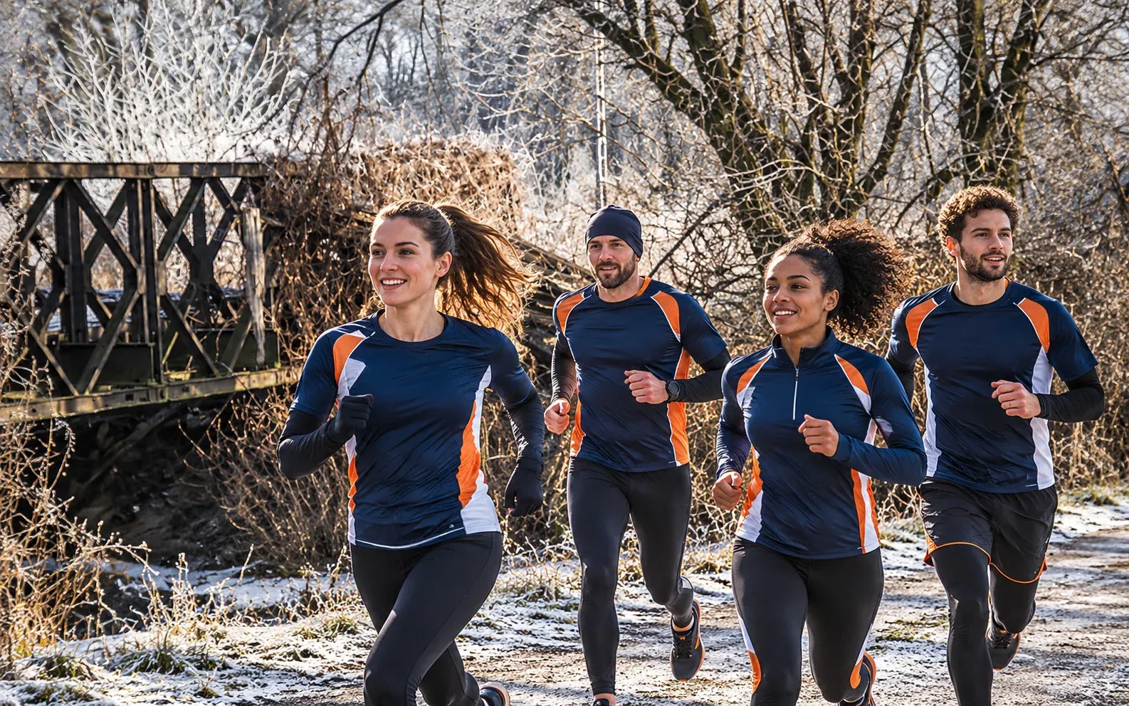 Running illustration for Kiełczów: adult runners in a destination setting; not the featured race edition or its course.
