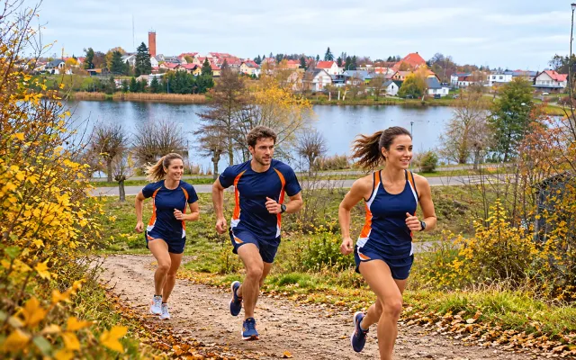 Running illustration for Kisielice: adult runners in a destination setting; not the featured race edition or its course.