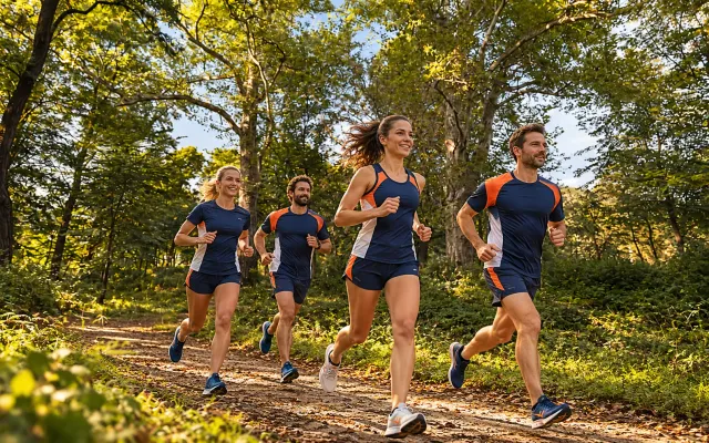 Running illustration for Kobierzyce: adult runners in a destination setting; not the featured race edition or its course.