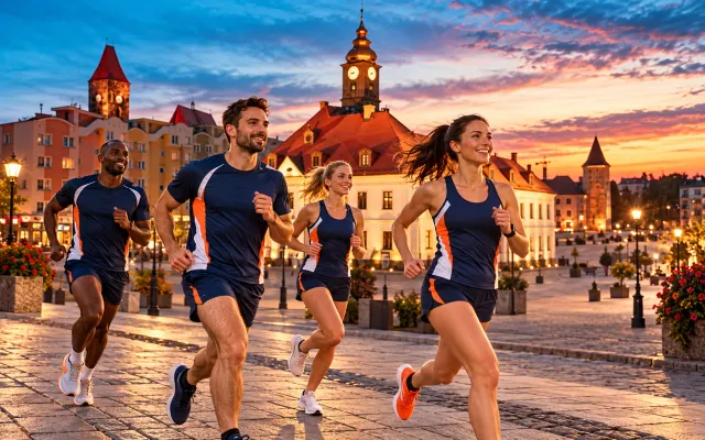 Running illustration for Lubin: adult runners in a destination setting; not the featured race edition or its course.