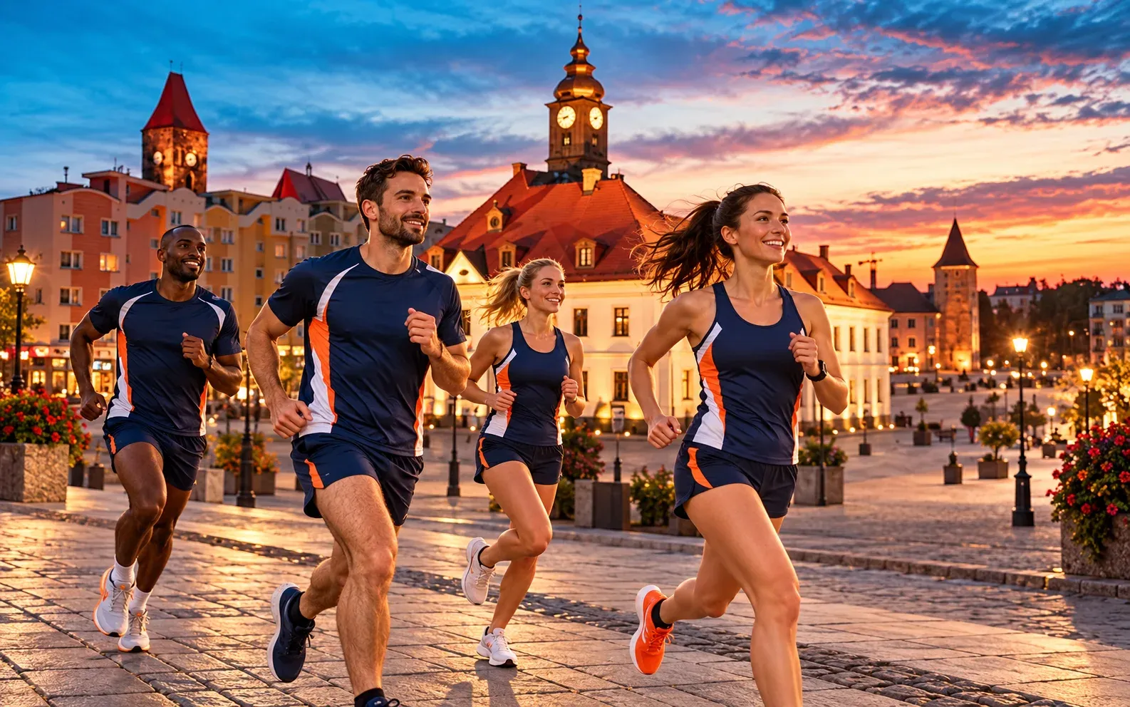 Running illustration for Lubin: adult runners in a destination setting; not the featured race edition or its course.