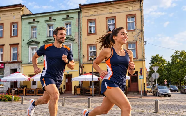 Running illustration for Mysłowice: adult runners in a destination setting; not the featured race edition or its course.