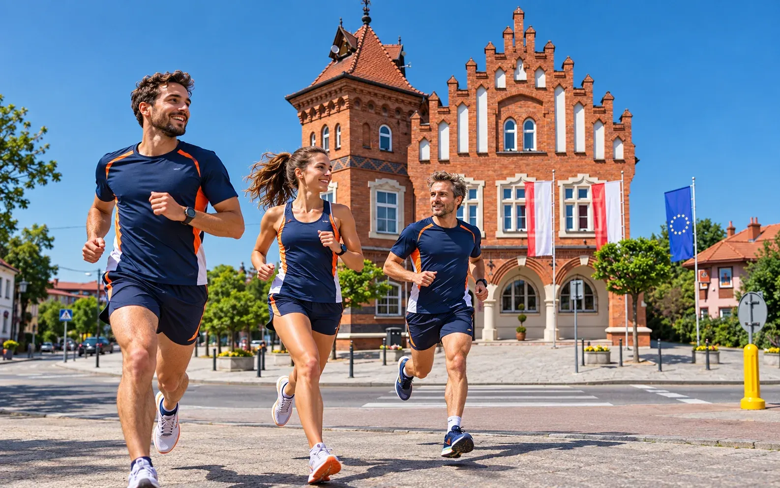 Running illustration for Niepołomice: adult runners in a destination setting; not the featured race edition or its course.