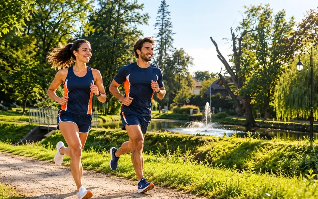 Running illustration for Oborniki Śląskie: adult runners in a destination setting; not the featured race edition or its course.