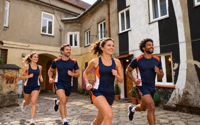 Running illustration for Płock: adult runners in a destination setting; not the featured race edition or its course.