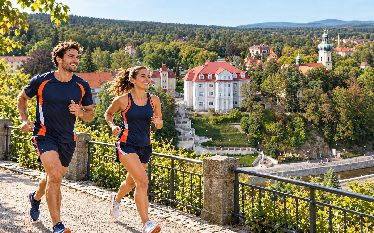 Running illustration for Polanica-Zdrój: adult runners in a destination setting; not the featured race edition or its course.