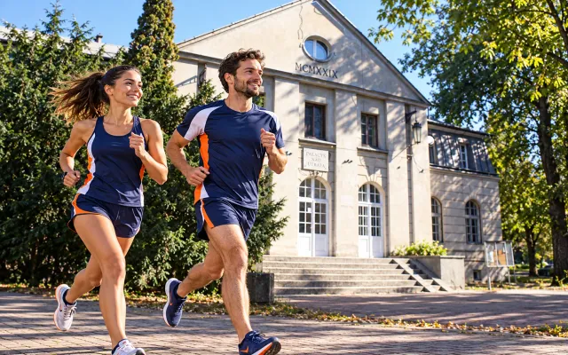 Running illustration for Pruszków: adult runners in a destination setting; not the featured race edition or its course.
