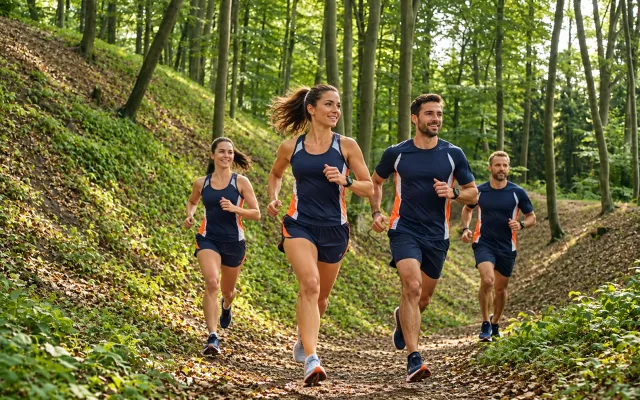 Running illustration for Przełazy: adult runners in a destination setting; not the featured race edition or its course.