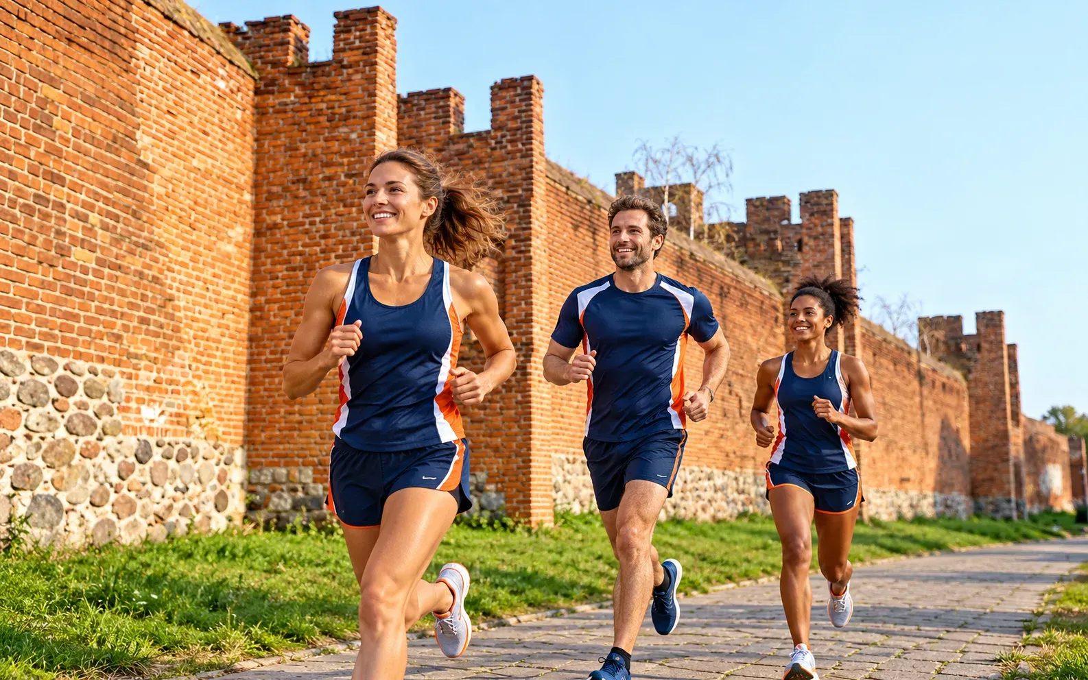 Running illustration for Pyrzyce: adult runners in a destination setting; not the featured race edition or its course.