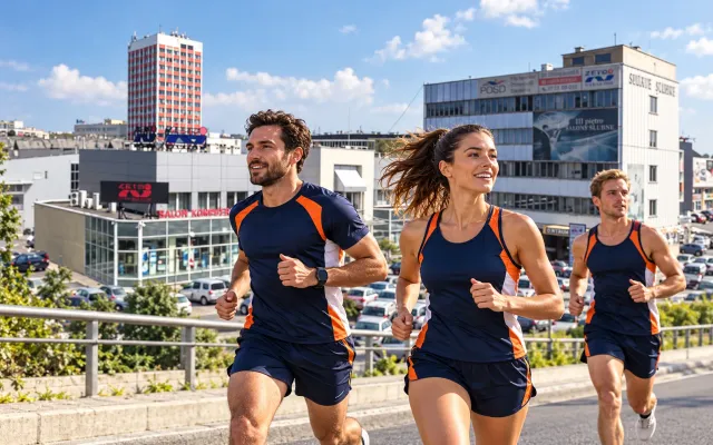 Running illustration for Rzeszów: adult runners in a destination setting; not the featured race edition or its course.