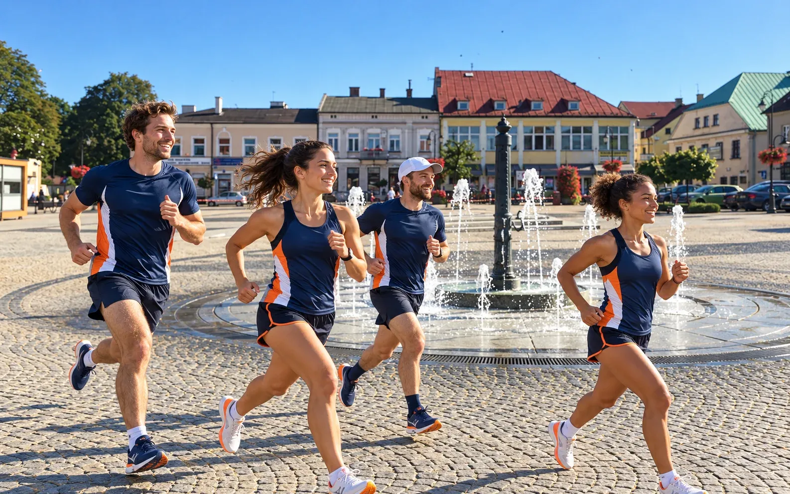 Running illustration for Sieradz: adult runners in a destination setting; not the featured race edition or its course.