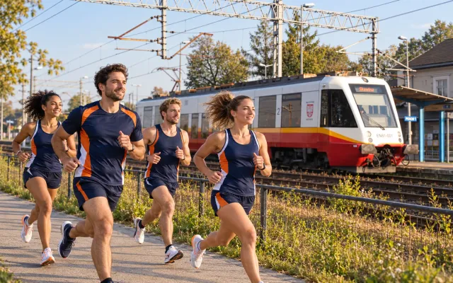 Running illustration for Skawina: adult runners in a destination setting; not the featured race edition or its course.