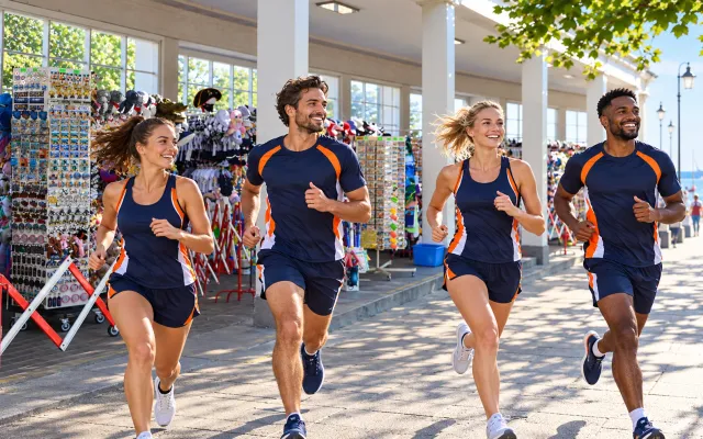 Running illustration for Sopot: adult runners in a destination setting; not the featured race edition or its course.