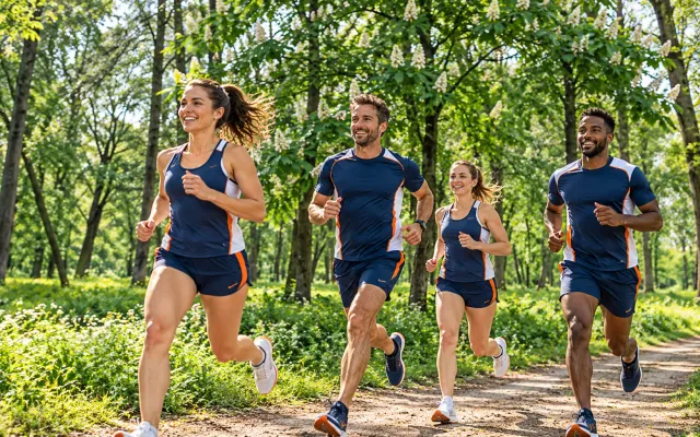 Running illustration for Staroźreby: adult runners in a destination setting; not the featured race edition or its course.