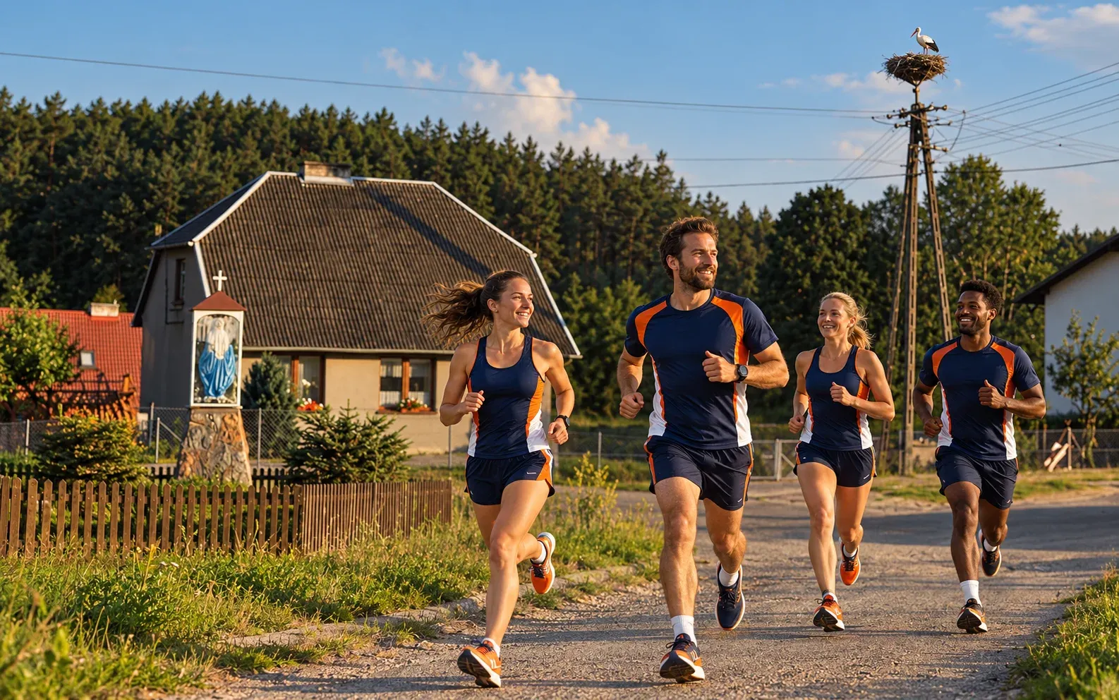 Running illustration for Studzienice: adult runners in a destination setting; not the featured race edition or its course.