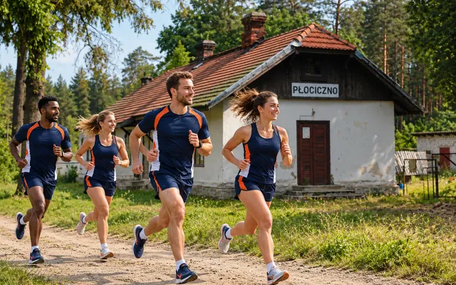 Running illustration for Suwałki: adult runners in a destination setting; not the featured race edition or its course.