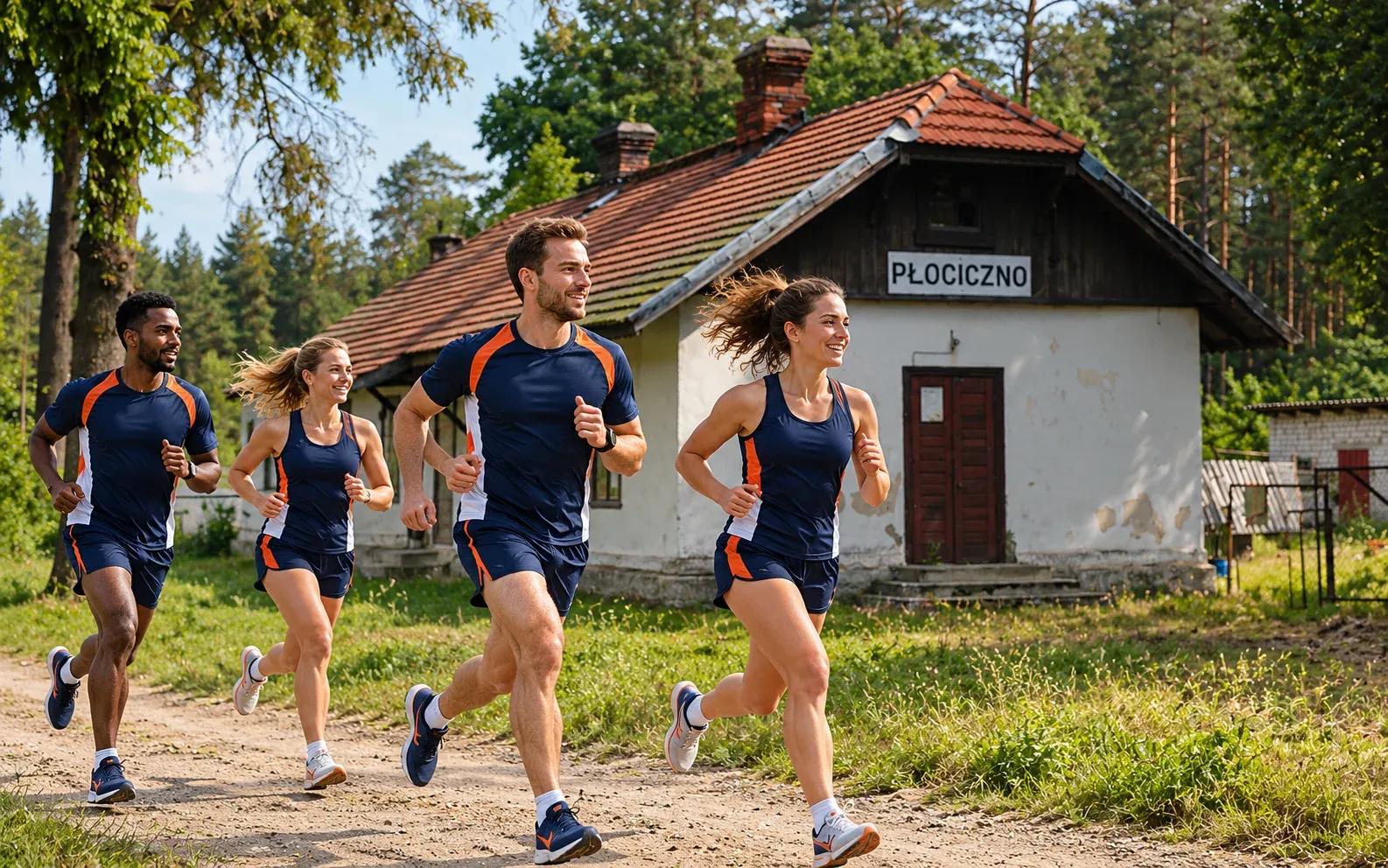 Running illustration for Suwałki: adult runners in a destination setting; not the featured race edition or its course.
