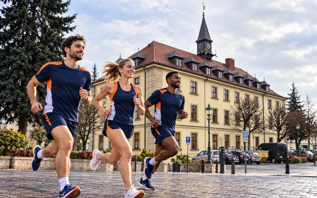 Running illustration for Swarzędz: adult runners in a destination setting; not the featured race edition or its course.