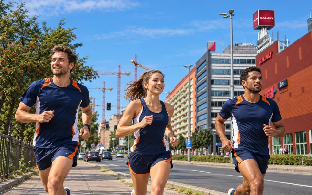 Running illustration for Szczecin: adult runners in a destination setting; not the featured race edition or its course.