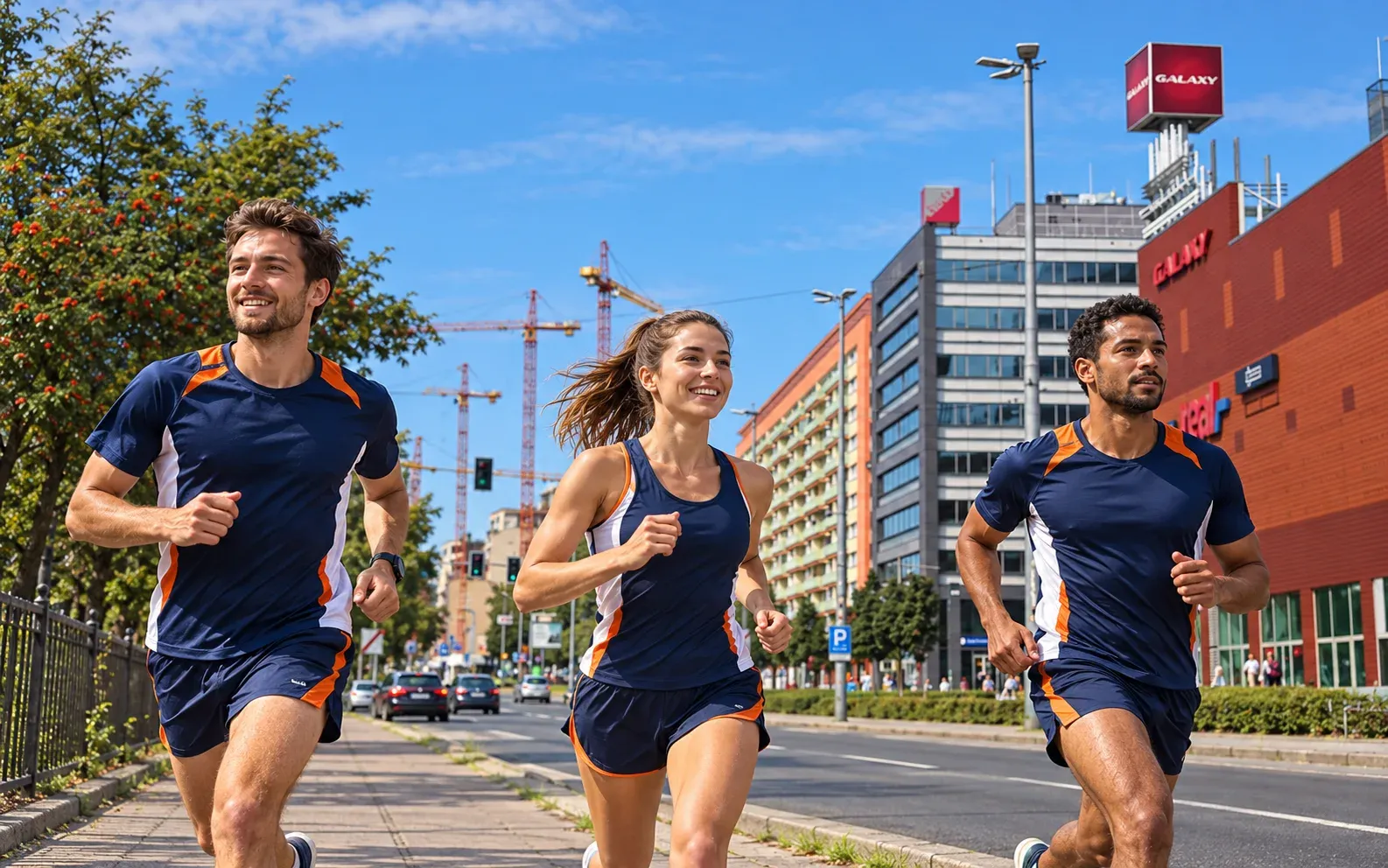 Running illustration for Szczecin: adult runners in a destination setting; not the featured race edition or its course.