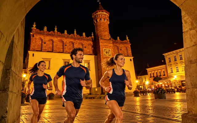 Running illustration for Tarnów: adult runners in a destination setting; not the featured race edition or its course.