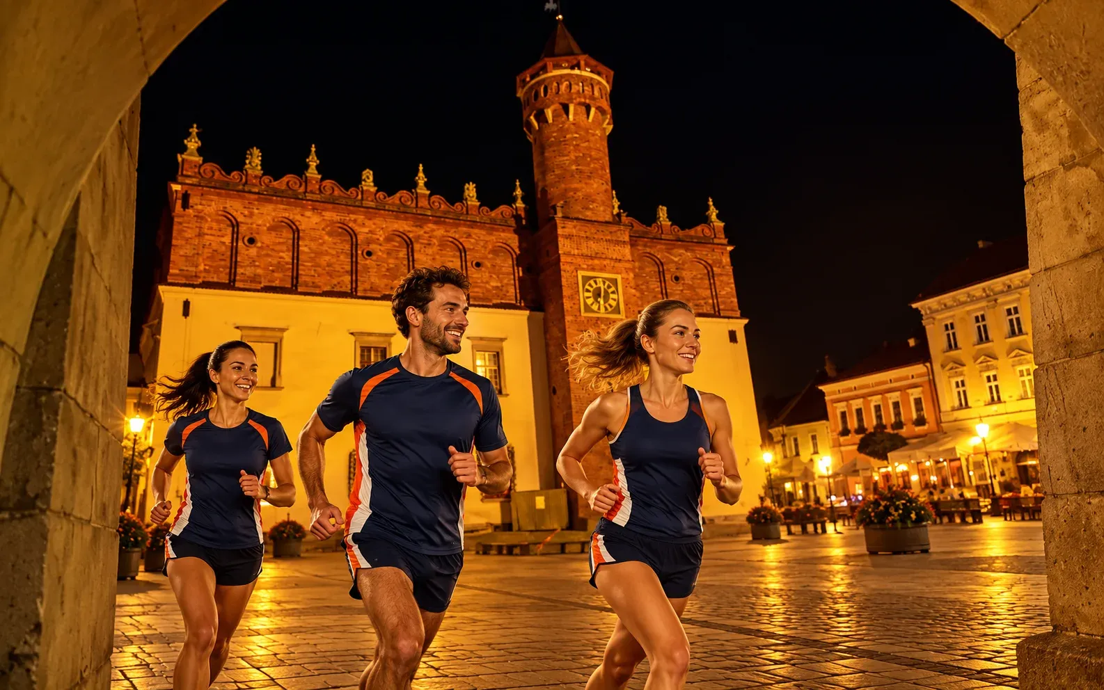 Running illustration for Tarnów: adult runners in a destination setting; not the featured race edition or its course.